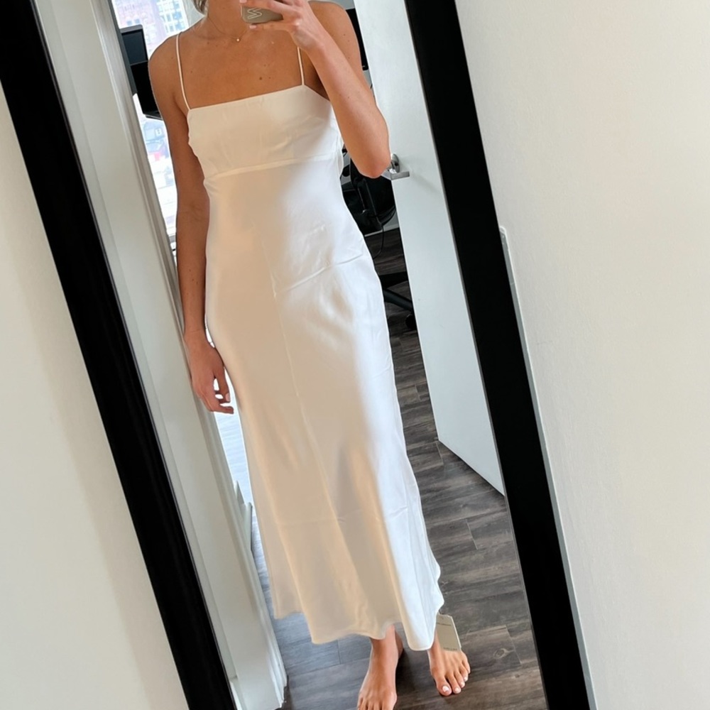 Abercrombie & Fitch White Satin Cowl Back Slip Midi Dress Small Tall